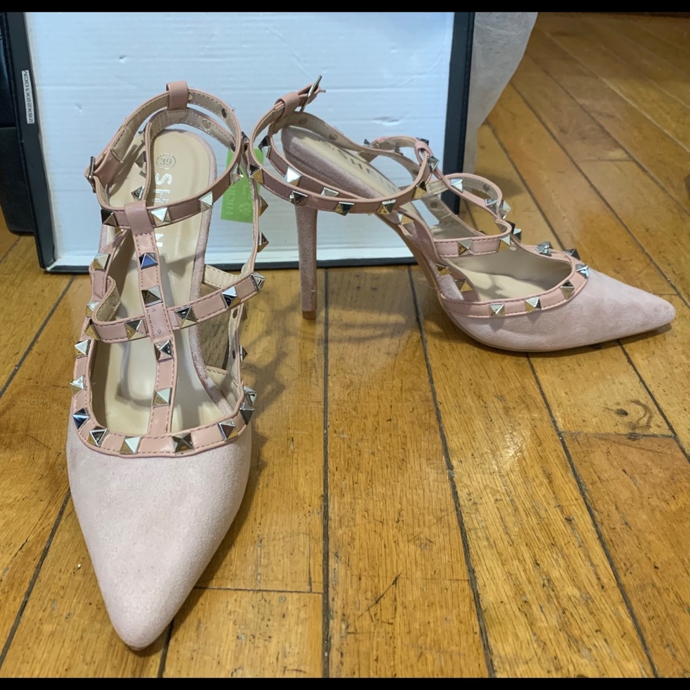 Nude studded heels, never worn before